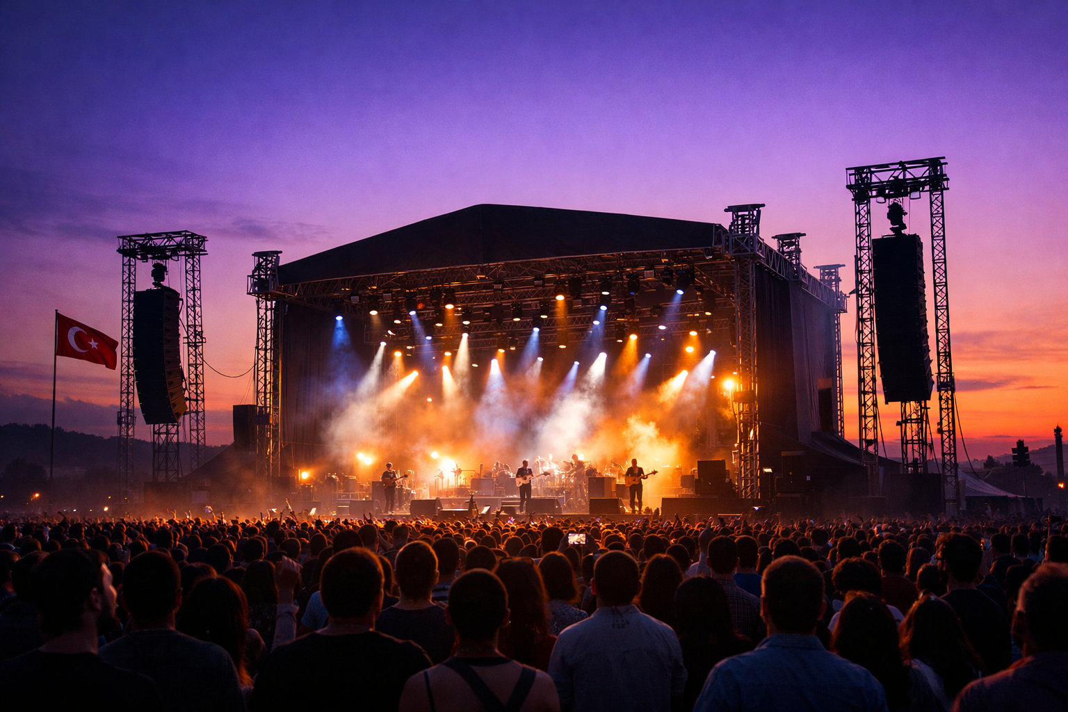 Acik hava sahnesinde aksam vakti atmosfer