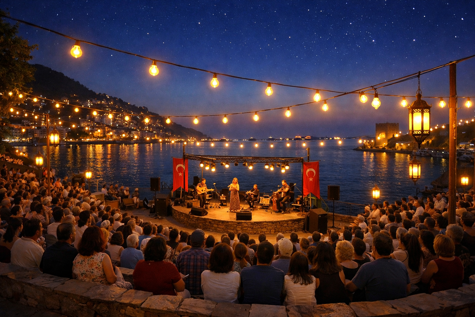 Aksam vakti acik hava etkinliginde kalabalik